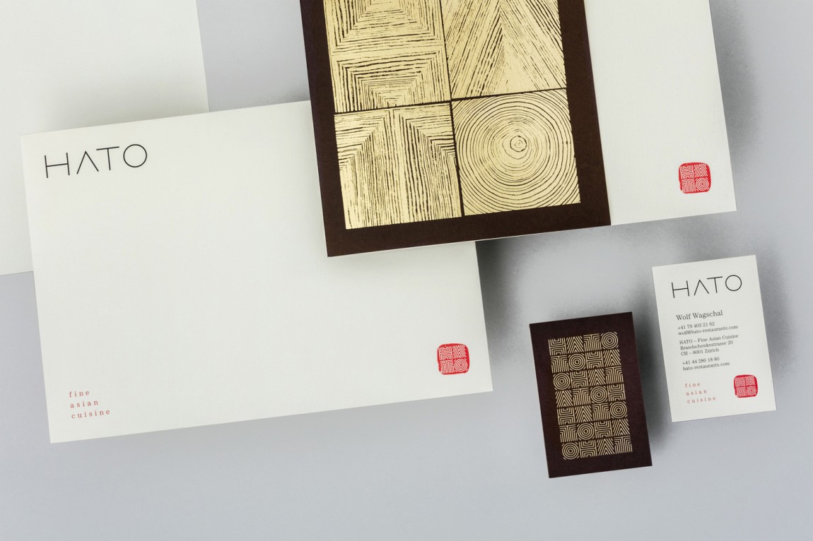 Brand identity, stationery and business cards for fine dining Asian restaurant Hato designed by Allink, Switzerland