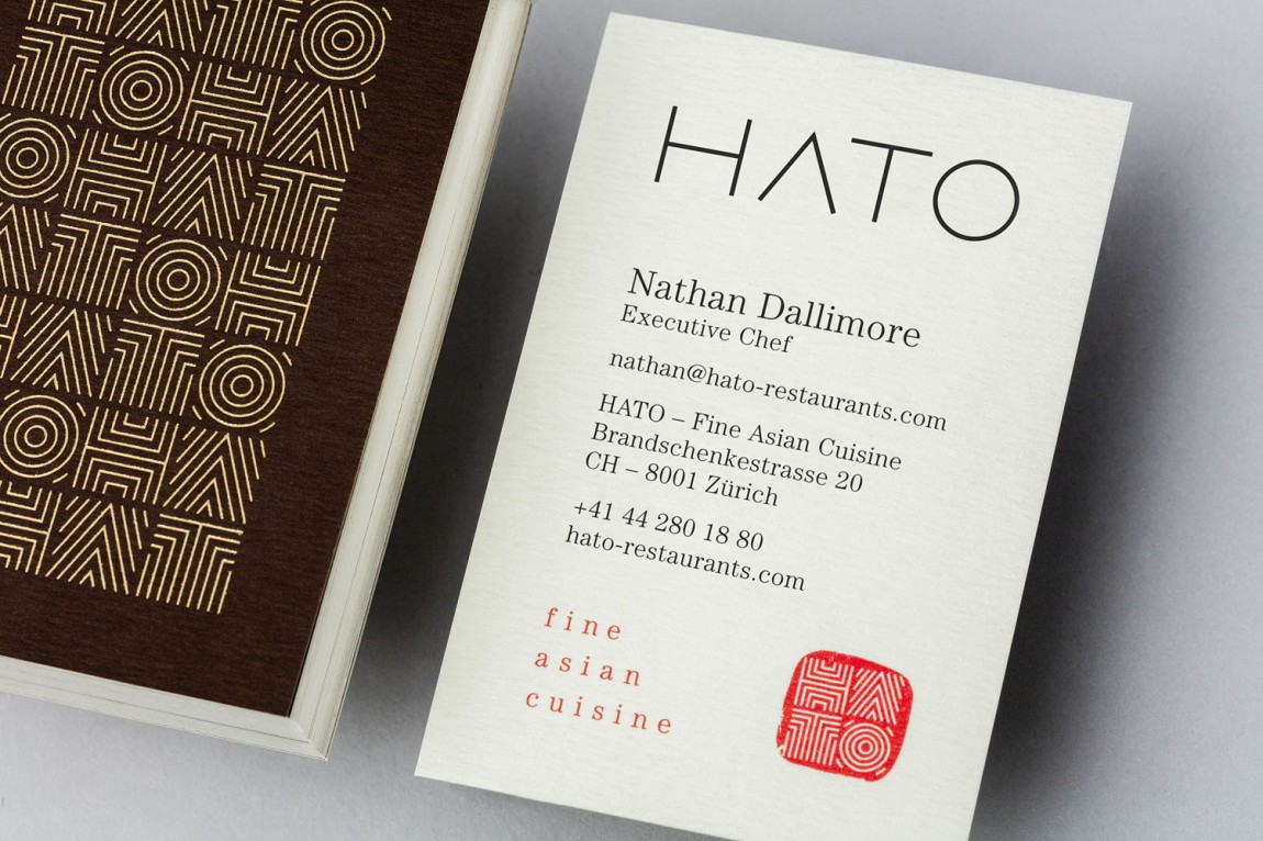 Brand identity and business cards for fine dining Asian restaurant Hato designed by Allink, Switzerland