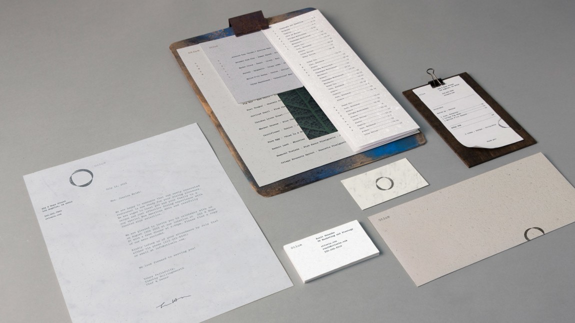 Logo, menus, stationery and print by Sagmeister & Walsh for contemporary restaurant Otium