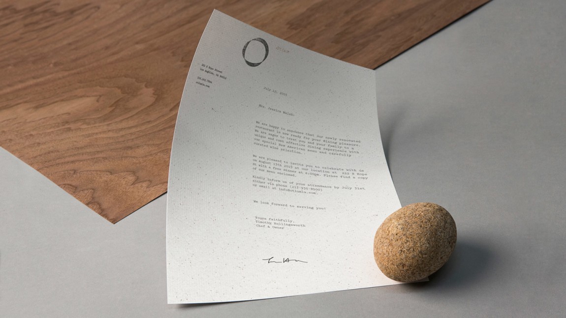 Logo and headed paper by Sagmeister & Walsh for contemporary restaurant Otium