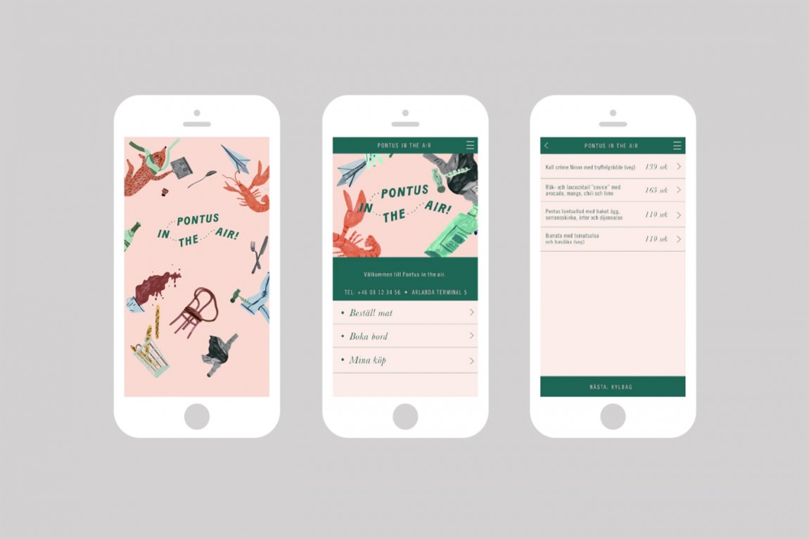 Brand identity and mobile app by Stockholm-based Bold for Arlanda Airport restaurant Pontus In The Air