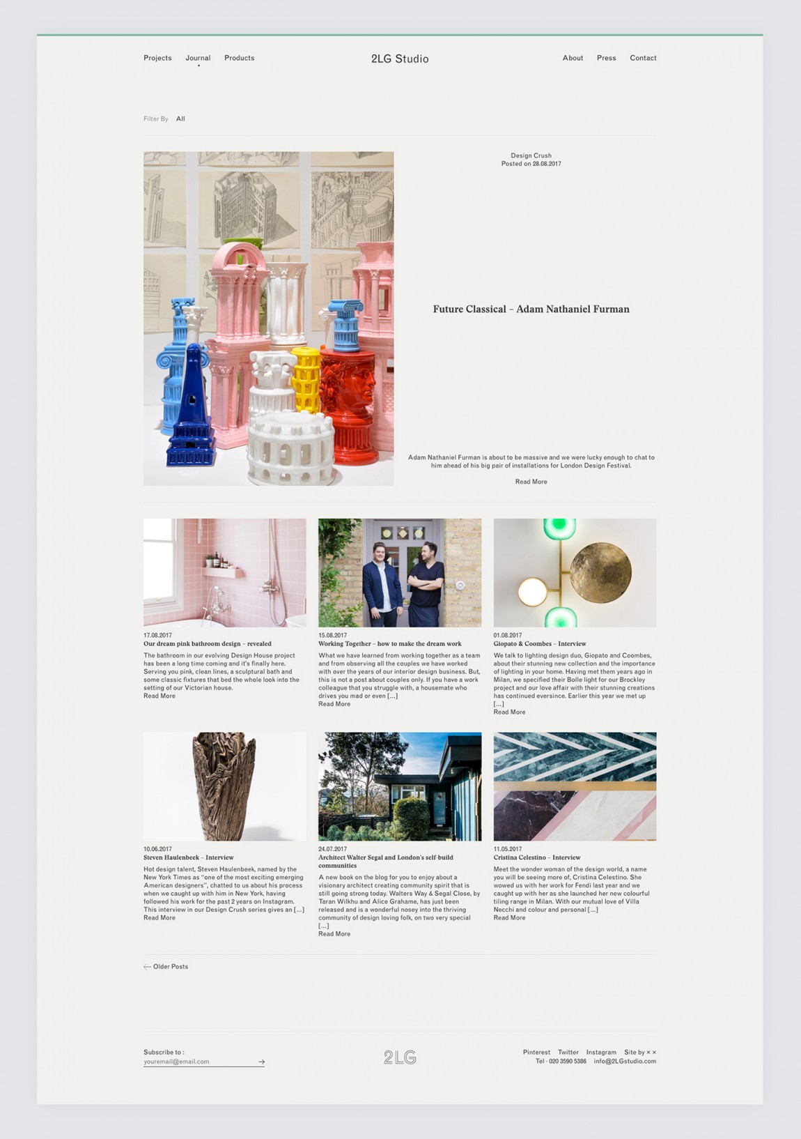 Website by Two Times Elliott for London-based interior design studio 2LG
