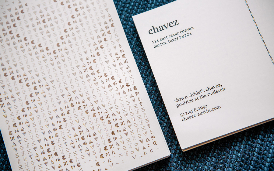 Print designed by F?da for Shawn Cirkiel's Austin based Mexican restaurant Chavez.