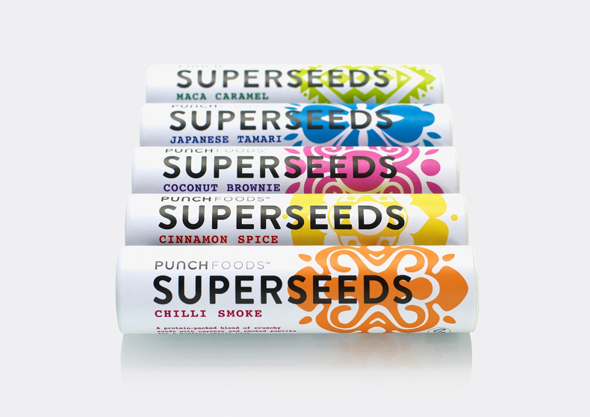 New packaging for Punch Food's Superseeds range designed by B&B Studio, United Kingdom