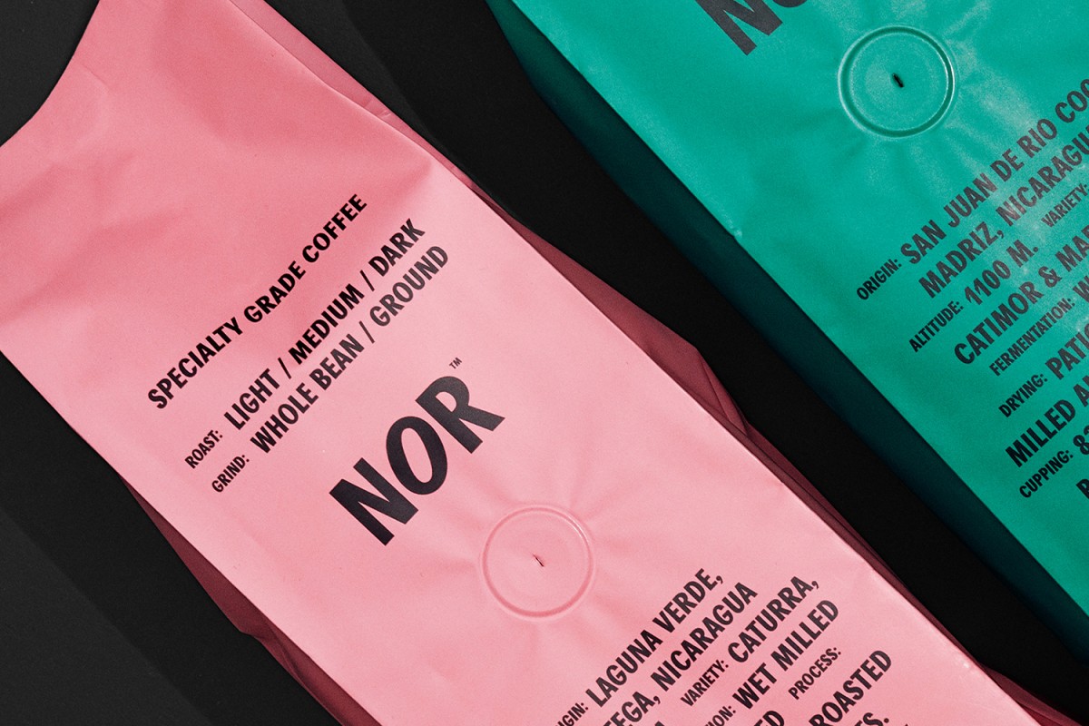 logo , branding and packaging designed by Danish studio Re-public for coffee and cocoa specialists NOR