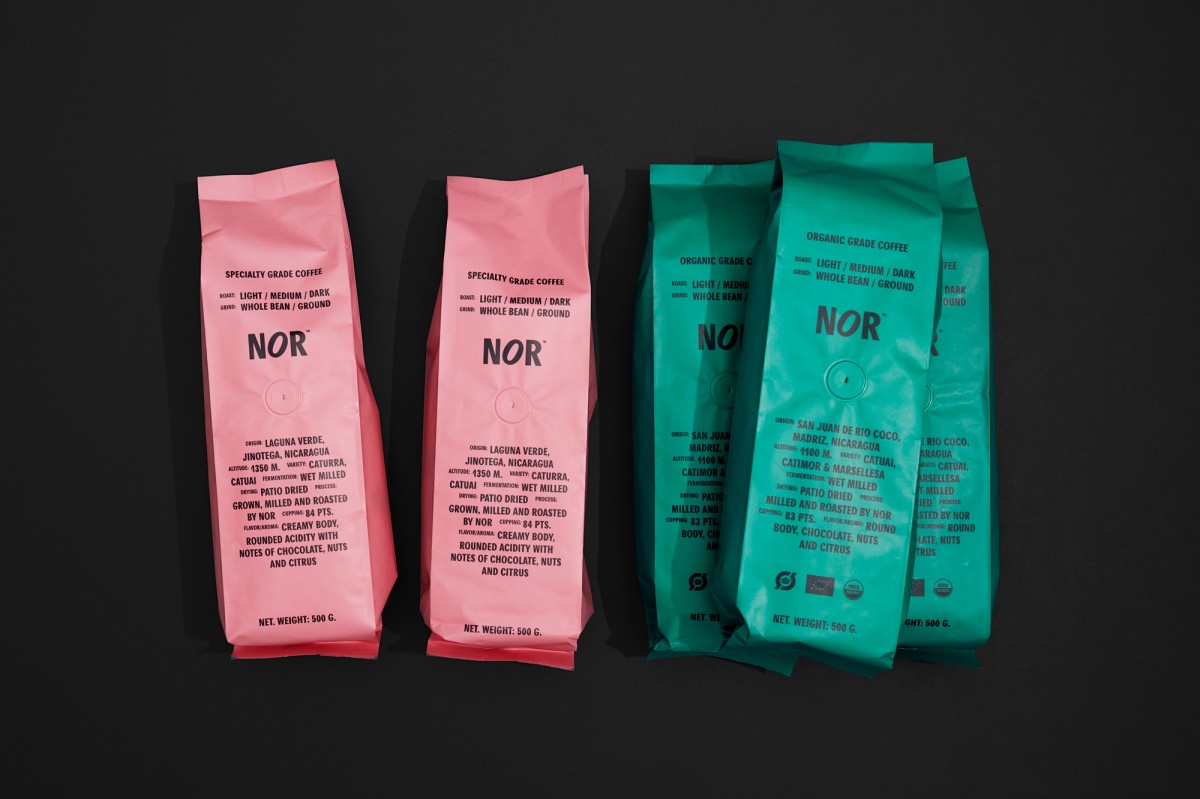  logo , branding and packaging designed by Danish studio Re-public for coffee and cocoa specialists NOR