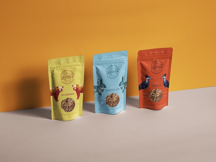 Lavinia山核桃，杏仁和巧克力健康零食包装袋设计